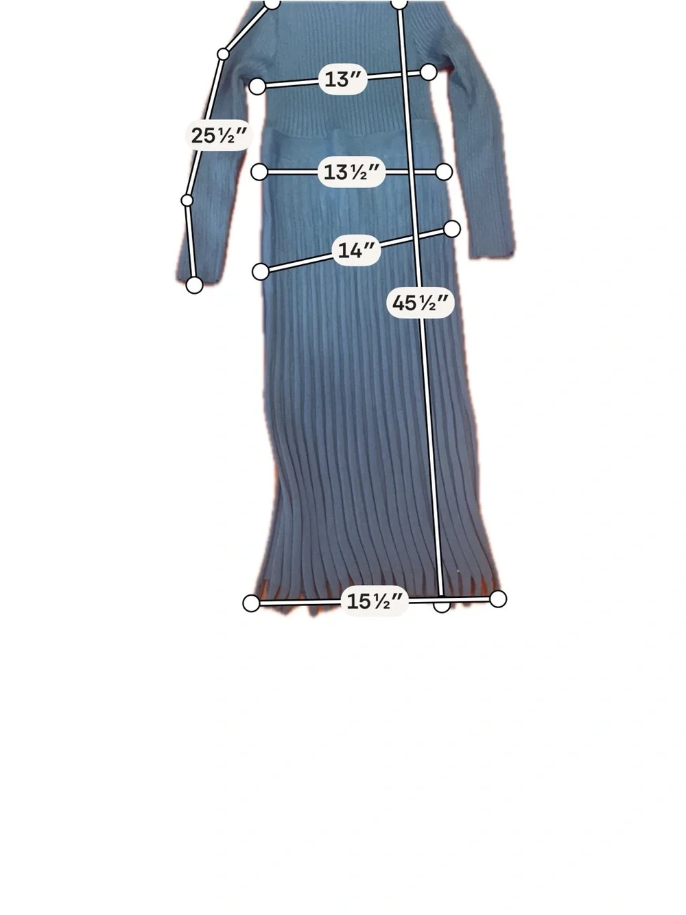Ribbed Knit Long-Sleeve Pleated Midi Dress - Blue